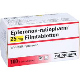 Abbildung: Eplerenon ratiopharm 25 mg Filmtabletten 100 St, Filmtabletten PZN 10169510
