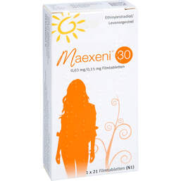 Abbildung: Maexeni 30 0,03 mg / 0,15 mg Filmtabletten 1X21 St, Filmtabletten PZN 10170499