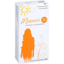 Abbildung: Maexeni 30 0,03 mg / 0,15 mg Filmtabletten 3X21 St, Filmtabletten PZN 10170507