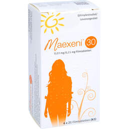 Abbildung: Maexeni 30 0,03 mg / 0,15 mg Filmtabletten 6X21 St, Filmtabletten PZN 10170513