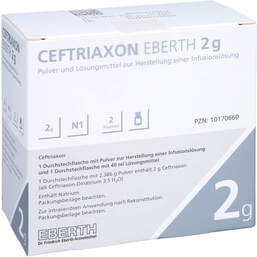 Abbildung: Ceftriaxon Eberth 2 g Pulver und Lösung Mi.z.Her.einer Infusionsl. 1 St, Pulver und Lösungsmittel zur Herstellung einer Infusionsl. PZN 10170660