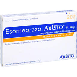 Abbildung: Esomeprazol Aristo 20 mg magensaftresistent Hartkapseln 15 St, Magensaftresistente Hartkapseln PZN 10171056
