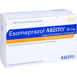 Abbildung: Esomeprazol Aristo 20 mg magensaftresistent Hartkapseln 90 St, Magensaftresistente Hartkapseln PZN 10171085