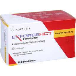 Abbildung: Exforge HCT 10 mg / 160 mg / 12,5 mg Filmtabletten 98 St, Filmtabletten PZN 10179425
