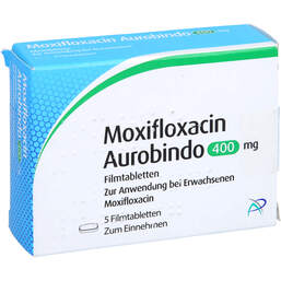 Abbildung: Moxifloxacin Aurobindo 400 mg Filmtabletten 5 St, Filmtabletten PZN 10180227
