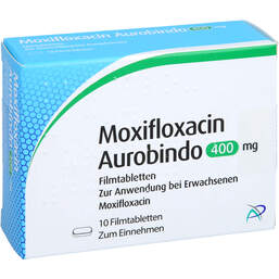 Abbildung: Moxifloxacin Aurobindo 400 mg Filmtabletten 10 St, Filmtabletten PZN 10180256