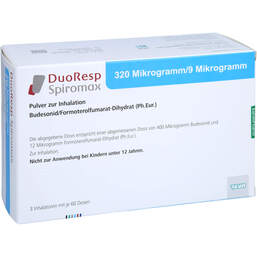 Abbildung: Duoresp Spiromax 320µg / 9 µg / Dosis 3x60ED Inh.-Pulver 3 St, Inhalationspulver PZN 10192897