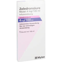 Abbildung: Zoledronsäure Mylan 4 mg / 100 ml Infusionslösung 1 St, Infusionslösung PZN 10193655