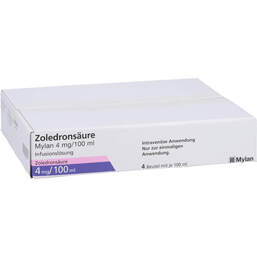 Abbildung: Zoledronsäure Mylan 4 mg / 100 ml Infusionslösung 4 St, Infusionslösung PZN 10193661