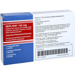 Abbildung: Xeplion 150 mg Depot-Injektionssuspension Fertigspritzen 1 St, Depot-Injektionssuspension PZN 10200059