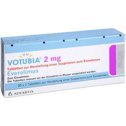Abbildung: Votubia 2 mg Tabletten zur Herstellung einer Suspens.zum Einneh 30 St, Tablette zur Herstellung einer Suspension zum Einnehmen PZN 10200183