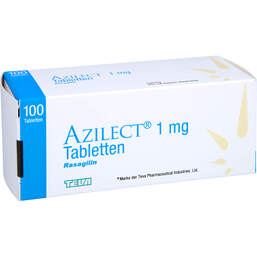 Abbildung: Azilect 1 mg Tabletten 100 St, Tabletten PZN 10201610
