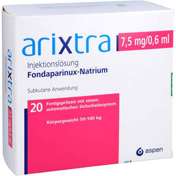Abbildung: Arixtra 7,5 mg / 0,6 ml Injektionslösung in einer Fertigspritze 20X0.6 ml, Injektionslösung PZN 10202868