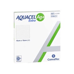 Abbildung: Aquacel Ag + Extra 15x15 cm Kompressen 5 St, Kompressen PZN 10203827