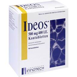 Abbildung: Ideos 500 mg / 400 I.E. Kautabletten 90 St, Kautabletten PZN 10210856
