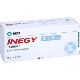 Abbildung: Inegy 10 mg / 10 mg Tabletten 100 St, Tabletten PZN 10218450