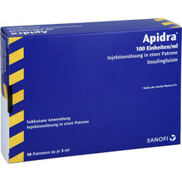Abbildung: Apidra 100 E / ml Patrone Zylinderampullen 10X3 ml, Zylinderampullen PZN 10227348