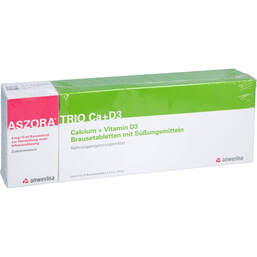 Abbildung: Aszora Trio Ca + D3 4mg / 5ml + 500mg / 1000 I.E. Ifk + Bta 1 P, Kombipackung PZN 10228508