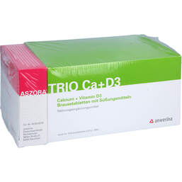 Abbildung: Aszora Trio Ca + D3 4mg / 5ml + 500mg / 1000 I.E. Ifk + Bta 4 P, Kombipackung PZN 10228520