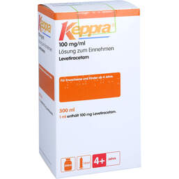 Abbildung: Keppra 100 mg / ml Lösung zum Einnehm.mit 10 ml Dos.Pipette 300 ml, Lösung zum Einnehmen PZN 10228804