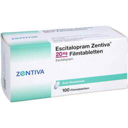 Abbildung: Escitalopram Zentiva 20 mg Filmtabletten 100 St, Filmtabletten PZN 10228922