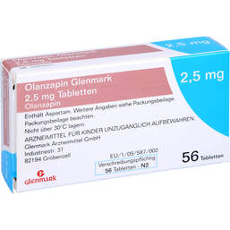 Abbildung: Olanzapin Glenmark 2,5 mg Tabletten 56 St, Tabletten PZN 10229270