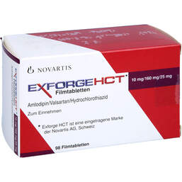 Abbildung: Exforge HCT 10 mg / 160 mg / 25 mg Filmtabletten 98 St, Filmtabletten PZN 10231539
