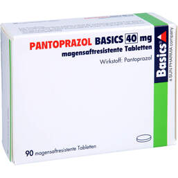 Abbildung: Pantoprazol Basics 40 mg magensaftresistent Tabletten 90 St, Tabletten magensaftresistent PZN 10234064