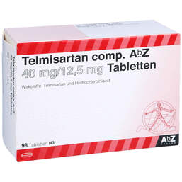 Abbildung: Telmisartan comp.AbZ 40 mg / 12,5 mg Tabletten 98 St, Tabletten PZN 10250732