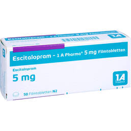 Abbildung: Escitalopram 1A Pharma 5 mg Filmtabletten 50 St, Filmtabletten PZN 10253624