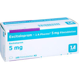 Abbildung: Escitalopram 1A Pharma 5 mg Filmtabletten 100 St, Filmtabletten PZN 10253647