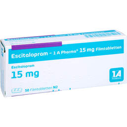 Abbildung: Escitalopram 1A Pharma 15 mg Filmtabletten 50 St, Filmtabletten PZN 10253676