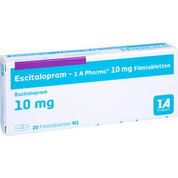 Abbildung: Escitalopram 1A Pharma 10 mg Filmtabletten 20 St, Filmtabletten PZN 10253707