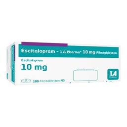 Abbildung: Escitalopram 1A Pharma 10 mg Filmtabletten 100 St, Filmtabletten PZN 10254090