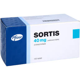 Abbildung: Sortis 40 mg Filmtabletten 100 St, Filmtabletten PZN 10256982
