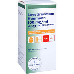 Abbildung: Levetiracetam Heumann 100 mg / ml + 10 ml App.Spritze 300 ml, Lösung zum Einnehmen PZN 10271496