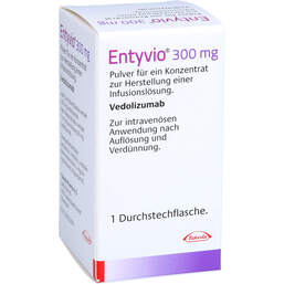 Abbildung: Entyvio 300 mg Pulver für einer Konzentration zur Herstellung einer Infusionslösung 1 St, Pulver zur Herstellung eines Infusionslösungskonzentrates PZN 10272001