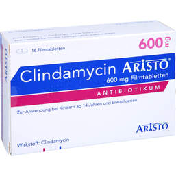 Abbildung: Clindamycin Aristo 600 mg Filmtabletten 16 St, Filmtabletten PZN 10273816