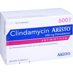 Abbildung: Clindamycin Aristo 600 mg Filmtabletten 18 St, Filmtabletten PZN 10273822