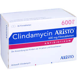 Abbildung: Clindamycin Aristo 600 mg Filmtabletten 36 St, Filmtabletten PZN 10273839