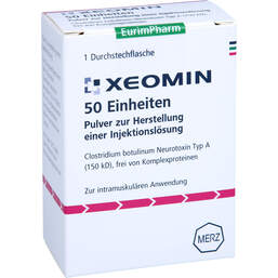Abbildung: Xeomin 50 LD50 Einheiten Pulver zur Herstellung einer Injektionslösung 1 St, Pulver zur Herstellung einer Injektionslösung PZN 10283594