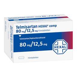 Abbildung: Telmisartan Hexal Comp 80 mg / 12,5 mg Filmtabletten 28 St, Filmtabletten PZN 10298101