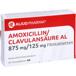 Abbildung: Amoxicillin / Clavulansäure AL 875mg / 125mg Filmtabletten 20 St, Filmtabletten PZN 10298302