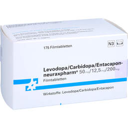 Abbildung: Levodopa / Carbidopa / Entacapon neurax 50 / 12,5 / 200 175 St, Filmtabletten PZN 10303144