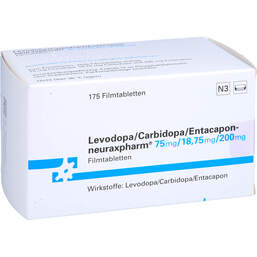 Abbildung: Levodopa / Carbidopa / Entacapon neurax 75 / 18,75 / 200 175 St, Filmtabletten PZN 10303167