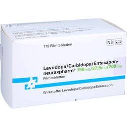 Abbildung: Levodopa / Carbidopa / Entacapon neurax 150 / 37,5 / 200 175 St, Filmtabletten PZN 10303233