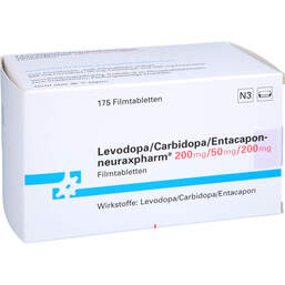 Abbildung: Levodopa / Carbidopa / Entacapon neurax 200 / 50 / 200 175 St, Filmtabletten PZN 10303285