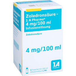 Abbildung: Zoledronsäure 1A Pharma 4 mg / 100 ml Infusionslösung 1 St, Infusionslösung PZN 10303782