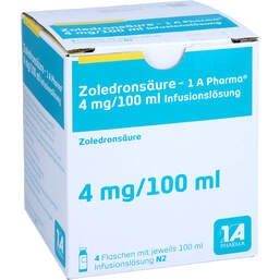Abbildung: Zoledronsäure 1A Pharma 4 mg / 100 ml Infusionslösung 4 St, Infusionslösung PZN 10303799