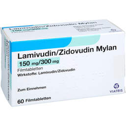 Abbildung: Lamivudin / Zidovudin Mylan 150 mg / 300 mg Filmtabletten 60 St, Filmtabletten PZN 10309081